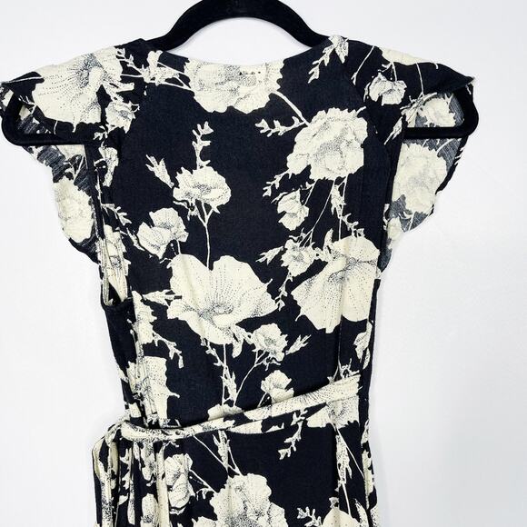 Free People XSmall XS Black Cream Floral French Quarter Printed Mini Dress Wrap - Picture 8 of 13